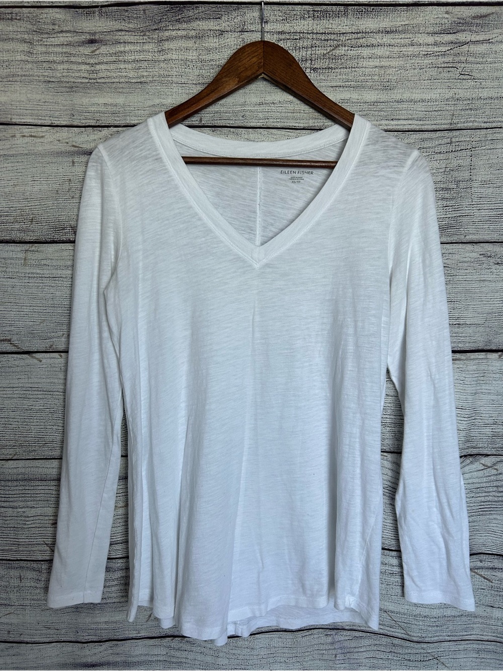 Eileen Fisher cotton marled white v-neck long sleeve tee size XS